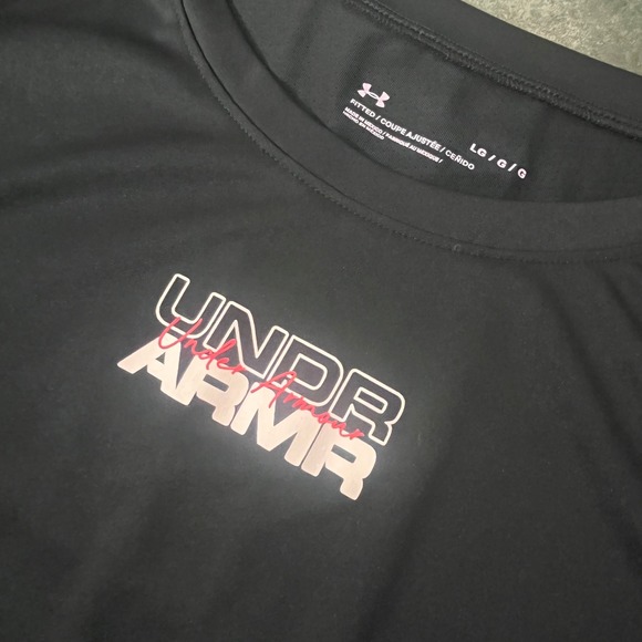 Under Armour Long Sleeve Shirt Womens Large Black Fitted Graphic Tee Stretch - Picture 3 of 6